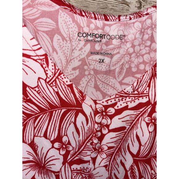 Comfort Code By Cuddl Duds Womens 2x Red And White Tropical Jumpsuit Romper EUC - Picture 4 of 5